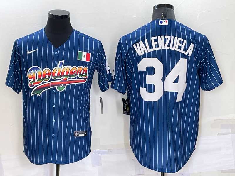 Los Angeles Dodgers #34 Fernando Valenzuela Rainbow Blue Red Pinstripe Mexico Cool Base Nike Jersey,We sell and wholesale Los Angeles Dodgers #34 Fernando Valenzuela Rainbow Blue Red Pinstripe Mexico Cool Base Nike Jersey on line form chian!